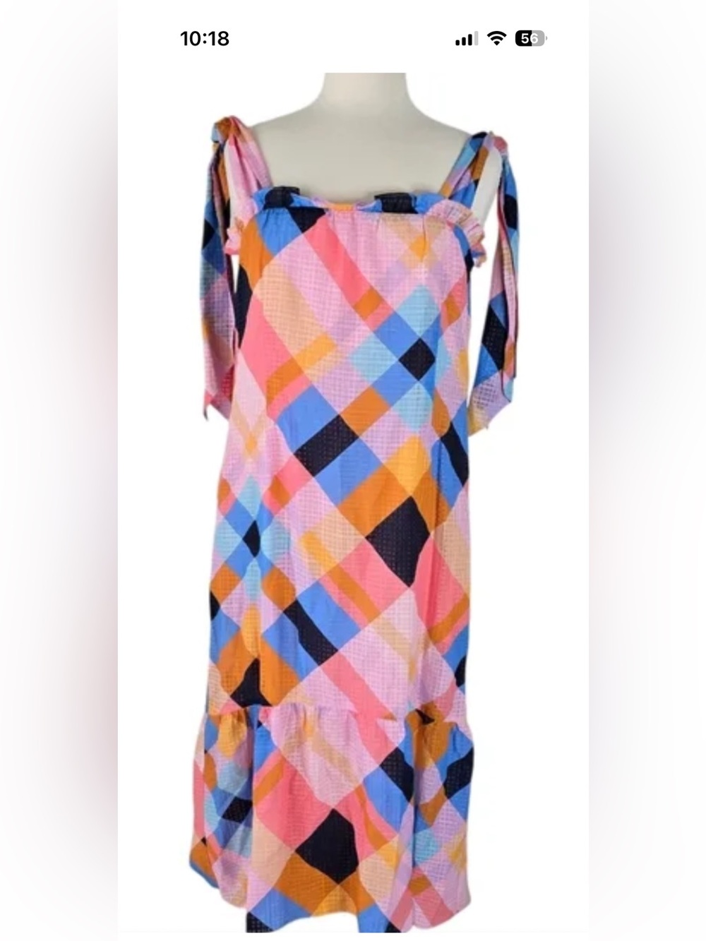 Marie Oliver Pink, Blue & Mustard Plaid Tie-Shoulder Dress with pockets